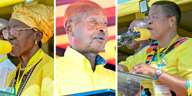 L-R: Rebecca Kadaga, the first Deputy Prime Minister; President Yoweri Museveni and Anita Among, the Speaker of Parliament. (PPU Photos)
