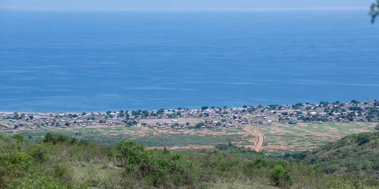 A panoramic view of Runga, a Fishing Village on the northeastern shores of Lake Albert in Uganda